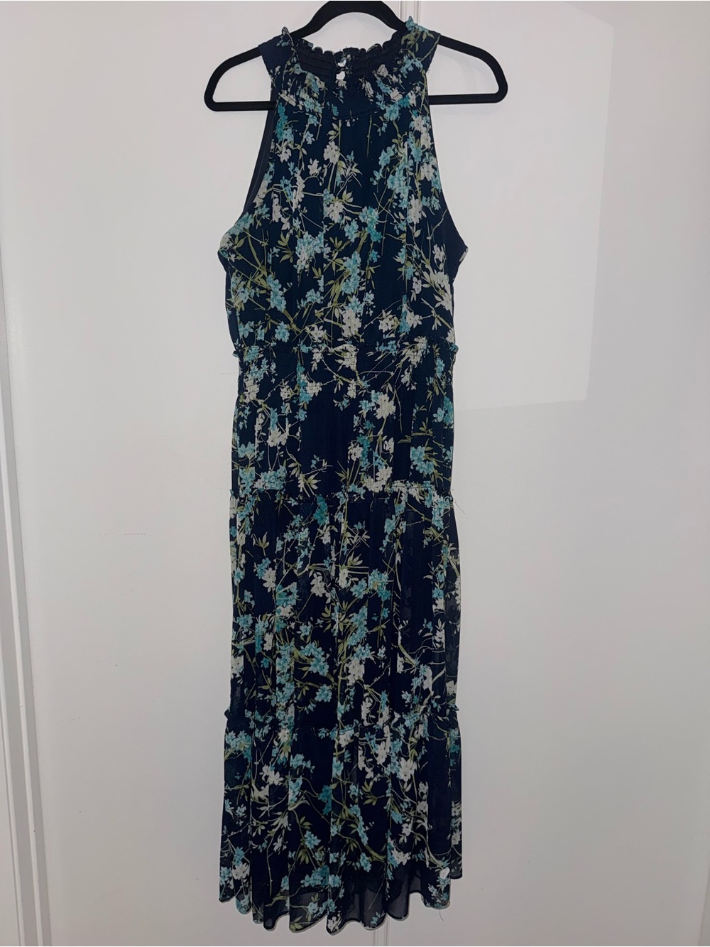 Taylor Navy Floral High-Neck Maxi Dress